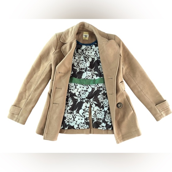 Fossil Tan Peacoat Wool Blend Size XS "50% Modern 50% Vintage" Button Closure - Picture 5 of 13